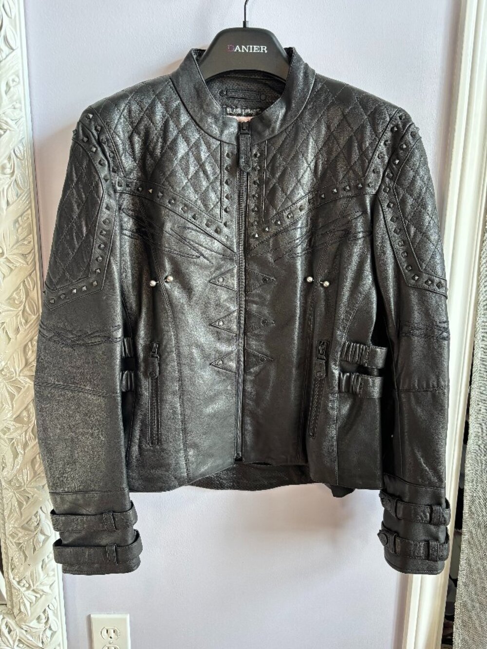Black Brand Womens Motorcycle Moto Biker Studded Jacket Size Xlarge